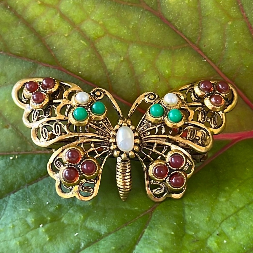 Darling Vintage Filigree Butterfly Brooch Gold Antique Finish Made West Germany